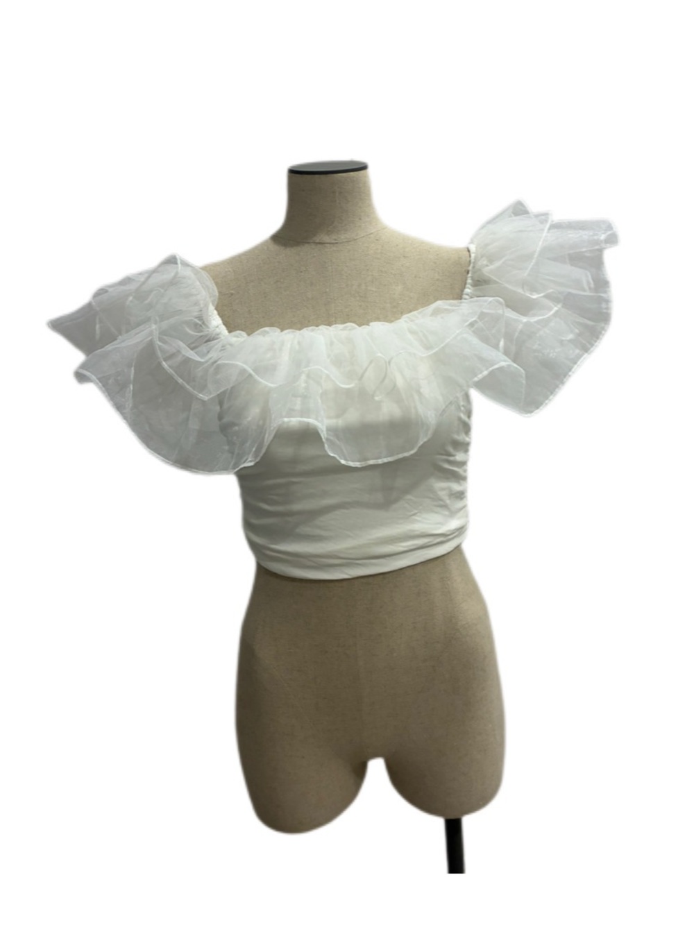 Altar'd State White Ruffle Off-Shoulder Crop Top